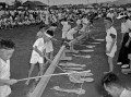 運動会　魚釣り競争＝熊本市の託麻原小学校