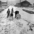 雪だるまをつくる子どもたち＝阿蘇郡高森町