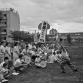 早起き野球大会の応援＝熊本市の白川中学校