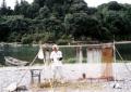 刺し網干し＝相良村。川辺川と球磨川が合流する地点は鮎漁の絶好のポイント。