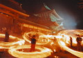 阿蘇神社・火振り神事　境内で乱舞する炎の輪＝阿蘇郡一の宮町
