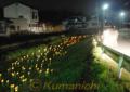 ５００本の竹灯籠が並ぶ関川沿い＝南関町