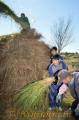 「草小積み」を作る生徒ら＝南小国町